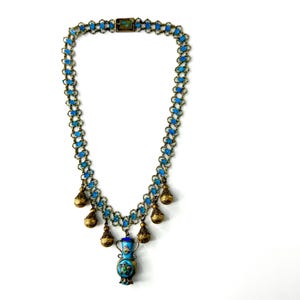 Antique Blue Enamel Necklace, One Of A Kind Vintage Art Nouveau Necklace