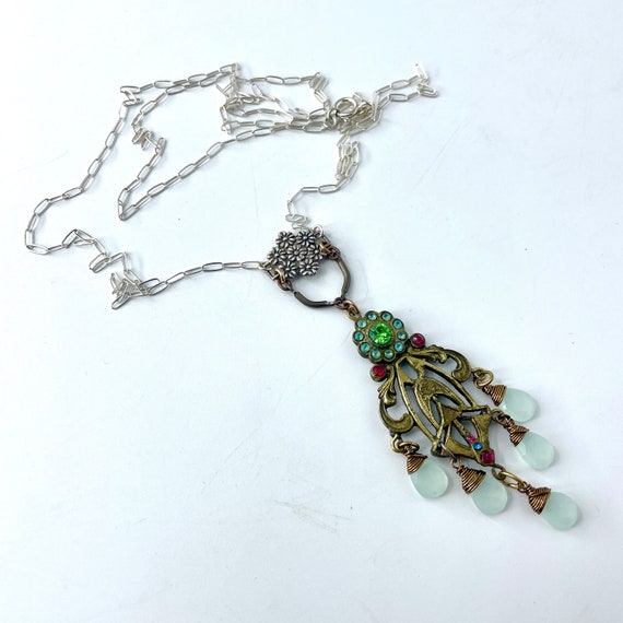 Vintage Italian Art Nouveau Chandelier Pendant, S… - image 1