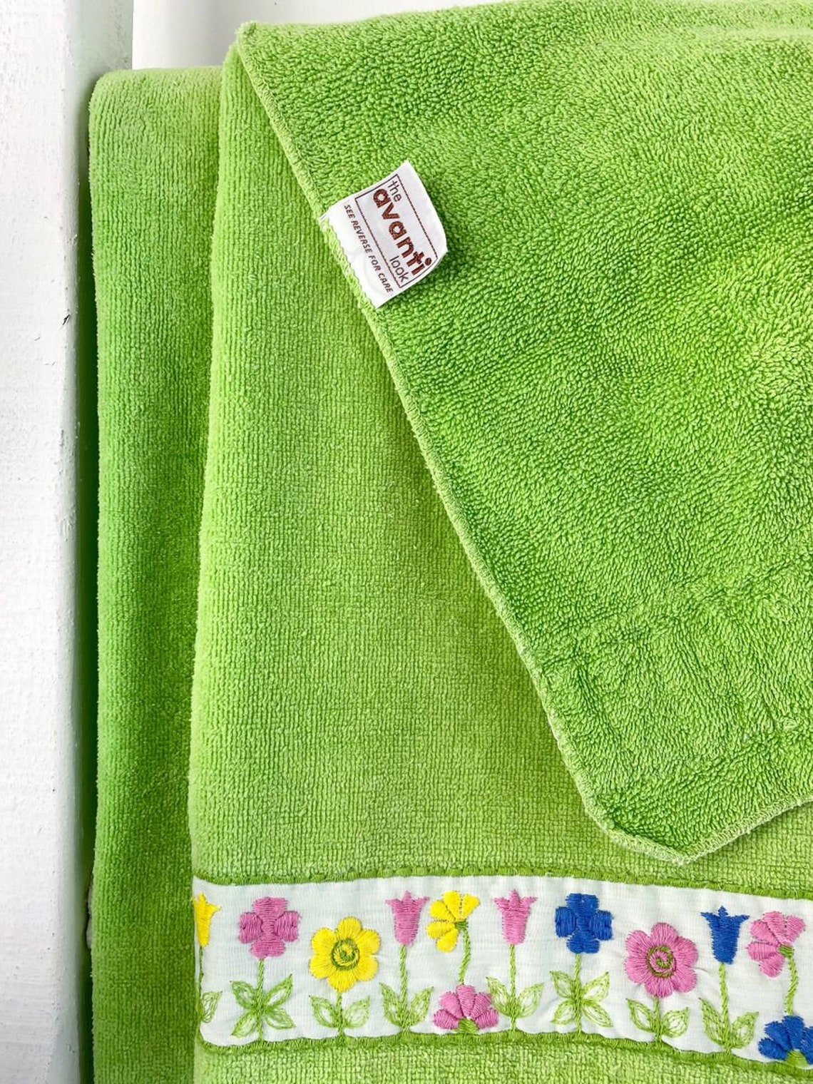 Vintage Spring Green Floral Towel Set Vintage Towels Etsy UK