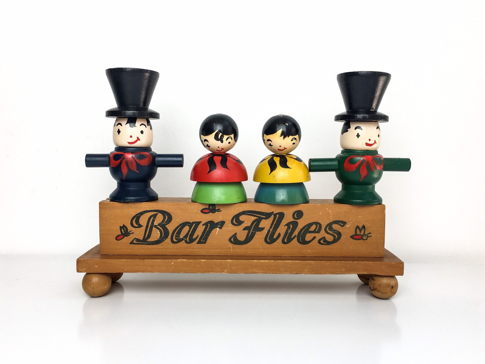 Vintage Bar Flies / Retro Barware Collection / Wooden Bar Set Etsy