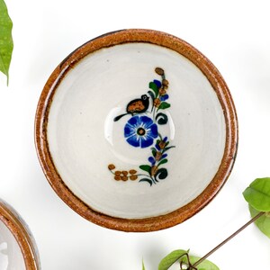 Vintage Handmade Tonala Pottery Bowls Bird & Floral Motif Mexican Pottery Bowl on Right