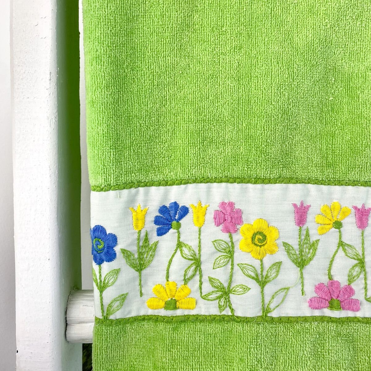 Vintage Spring Green Floral Towel Set Vintage Towels Etsy UK