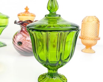 LE Smith Candy Dish | Green | Vintage Glass Decor