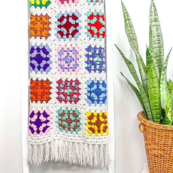 Vintage Afghan Blanket | Colorful Granny Square Afghan | Vintage Crochet Blanket