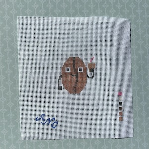Coffee Lovers Bag Charm Needlepoint Canvas, Hand painted, 18 mesh