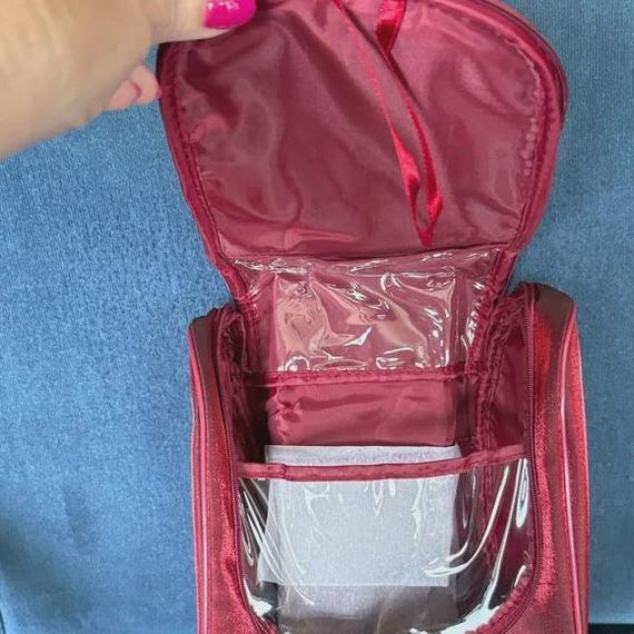 avon metallic burgundy travel makeup bag Avon Red Travel Bag