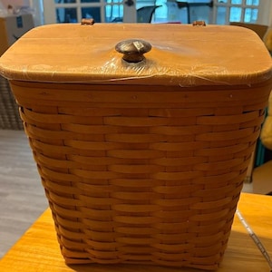 Longaberger Brown Woven Mail Basket with Lid and Knob Storage