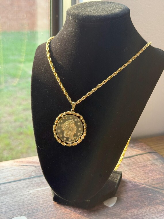 Gold Coin Necklace Vintage Avon Necklace Retro Costume Jewelry