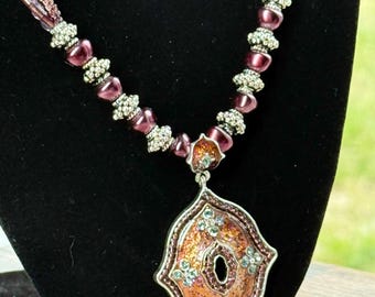 Violet Fashion Pendant with Rhinestones Necklace | Vintage Avon Necklace | Retro Costume Jewelry | Avon Collectible Gift for Her | Item 150