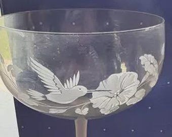 Set of AVON Crystal Goblets Etched Hummingbird Design Frosted Stem - Etsy
