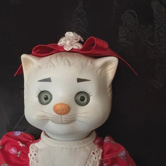 Adorable Cat Doll in Red Floral Dress by Dolly Dingle. Goebel - Etsy