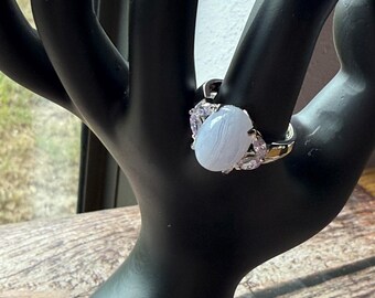 Sterling Silver Blue Lace Agate and Lavender Ring |  Avon Ring | Classic Fashion Jewelry | Avon Statement Ring | Retro Style  | Item 384