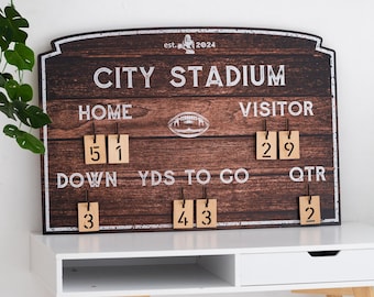 Personalized football scoreboard, Football scoreboard wall sign, Custom football scoreboard, Sports theme decor, Scoreboard boys room wood