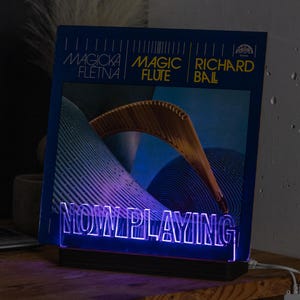 Now playing record holder stand, Led vinyl record stand, Vinyl record display stand wood, RGB vinyl frame, Vinyl record holder lighted