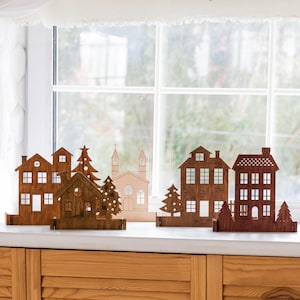 Wooden christmas village, Wooden village houses winter,Christmas scene village,Scandi house decor,Christmas town wood sign,Gingerbread house