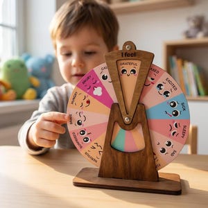 Känslohjul för barn, Känsloidentifiering för barn, Känslohjul för barn, Känslohjul i trä, Känslotavla, Autismleksaker