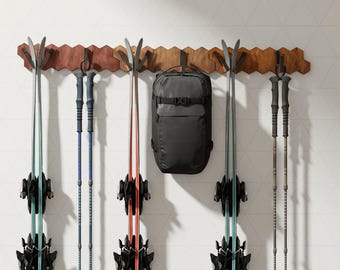 Wall mounted ski rack, Ski holder for wall, Ski rack wood, Ski storage garage, Ski organization, Ski display wall, Ski hooks, Ski hanger
