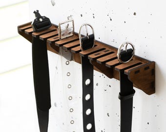 Organizador de cinturones de pared, Perchero para cinturones con remaches, Perchero para armario, Perchero de pared con gancho para cinturones, Perchero de madera para cinturones, Soporte para cinturones
