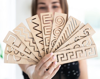 Montessori stencils 12pcs, Wooden stencil tracing,Line tracing stencils,Montessori educational toys,Preschool tracing stencils,Tracing board