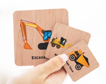 Construction memory game, Matching game for kids, Truck cars memory game, Montessori matching game, Educational toys, Learning activities