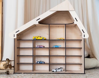 Wooden toy car garage for kids, Matchbox car storage display, Toy car parking garage, Matchbox car organizer, Montessori car storage