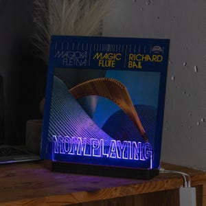 Now playing record holder stand, Led vinyl record stand, Vinyl record display stand wood, RGB vinyl frame, Vinyl record holder lighted
