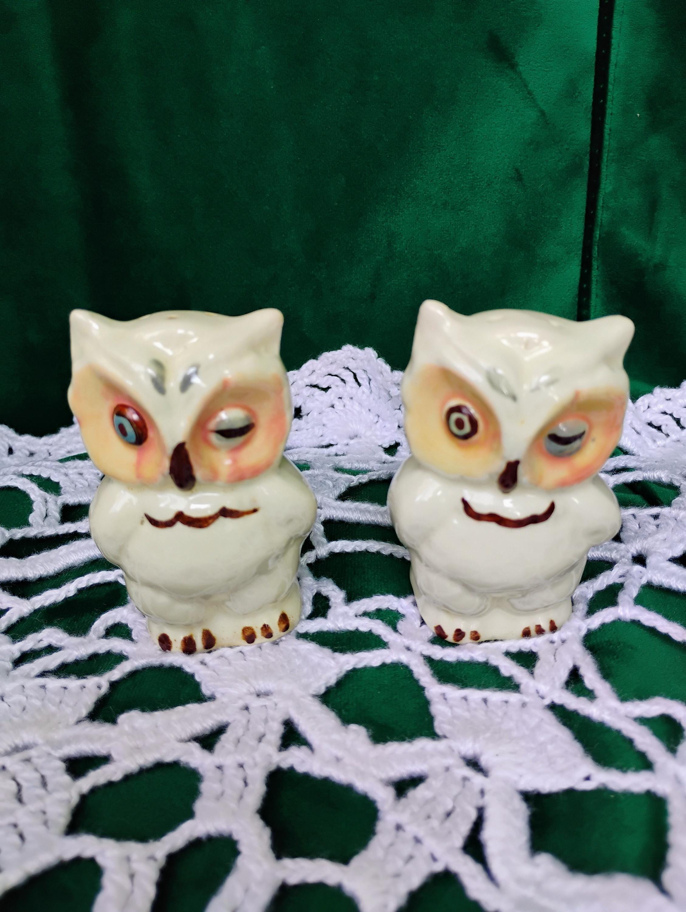 Vintage ceramic Winking Owl salt and pepper shakers