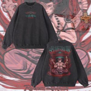 Heavy Oversized Acid-Washed Unisex Anime Sweatshirt | Streetwear & Gym Style