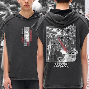Canotta con cappuccio stile anime, effetto lavato con neve / Stile streetwear e palestra