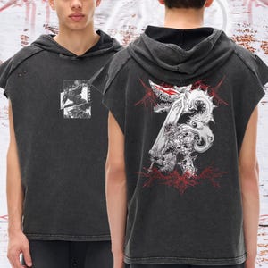 Canotta con cappuccio stile anime, effetto lavato con neve / Stile streetwear e palestra