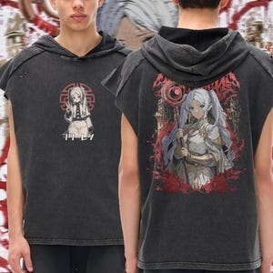 Canotta con cappuccio stile anime, effetto lavato con neve / Stile streetwear e palestra