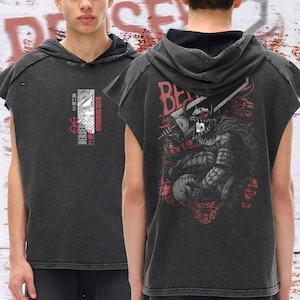 Canotta con cappuccio stile anime, effetto lavato con neve / Stile streetwear e palestra