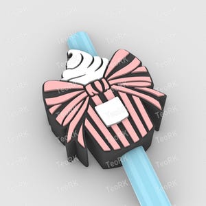 Striped bow with whipped cream Halloween Straw Topper Fits Standard & Stanley Straws STL Files and 3MF pre-painted for 3D printer