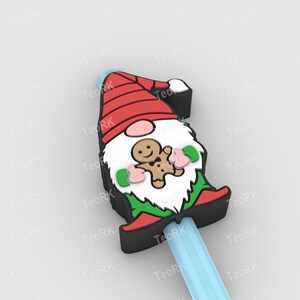 gnome with gingerbread cookie Straw Topper Fits Standard & Stanley Straws | STL Files and 3MF pre-painted for 3D printer, 3D printing