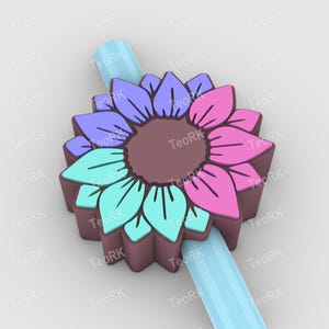 sunflower wrap Straw Topper | Fits Standard & Stanley Straws | STL Files and 3MF pre-painted for 3D printer, 3D printing