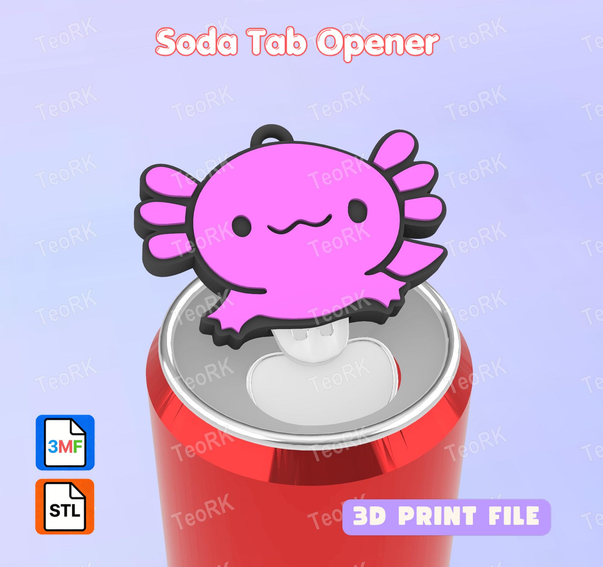 Axolotl Soda Tab Opener Keychain, STL, 3MF Files, Soda Can Opener