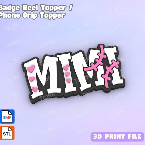 Mimi Baseball Badge Reel Topper Flat Back / Phone Grip Topper (STL & 3MF files 3D print)