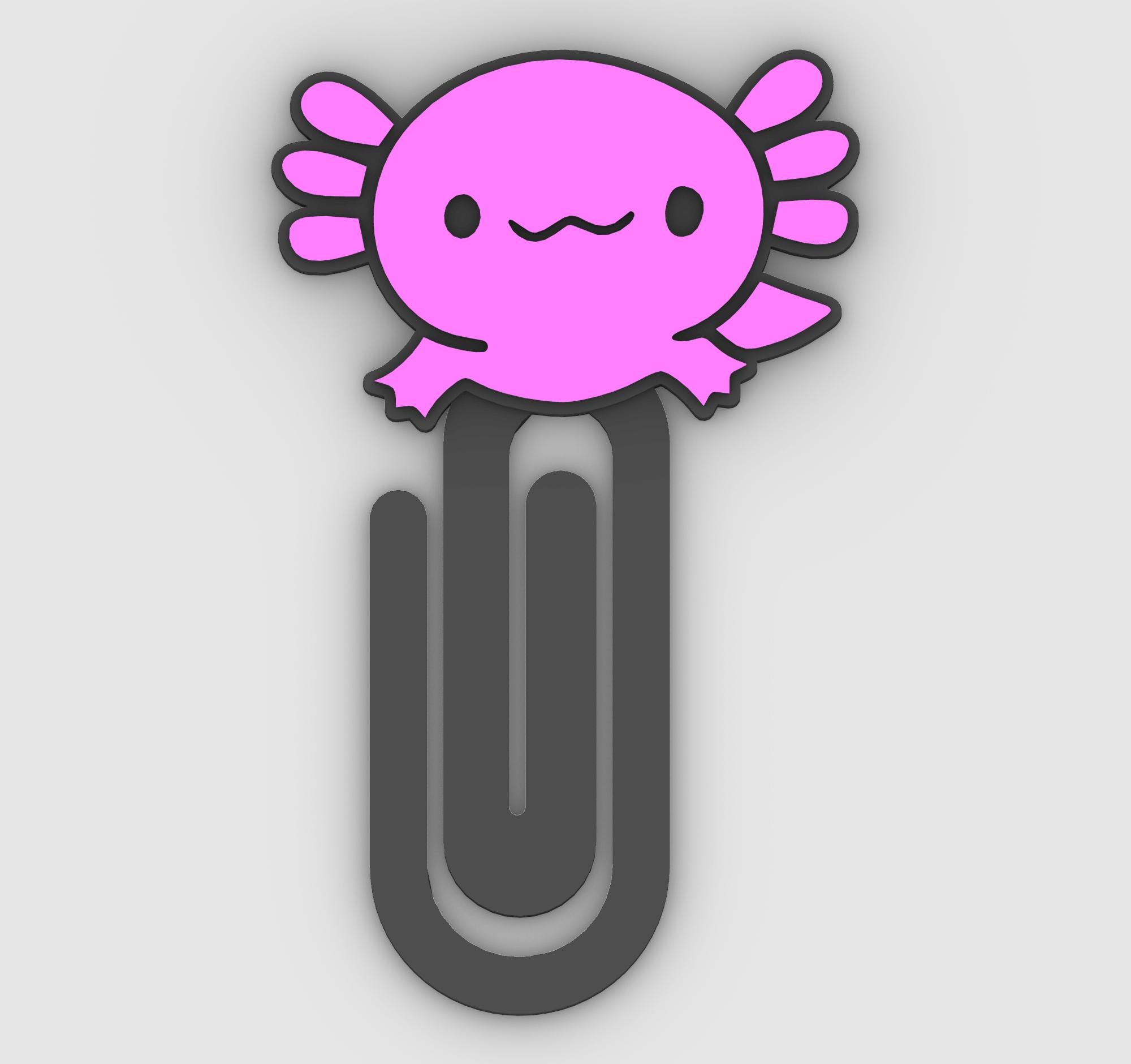 Paper clip, bookmark - Axolotl- 3MF pre-painted, STL file for 3D printer, 3D printing