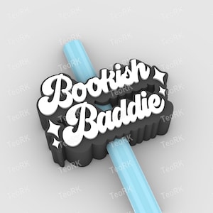 Bookish baddie Straw Topper | Fits Standard & Stanley Straws | STL Files and 3MF pre-painted for 3D printer, 3D printing