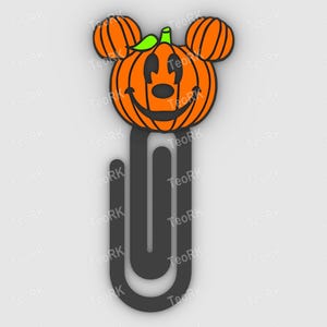 Halloween animated pumpkin 020510 - Paper clip, bookmark - 3MF pre-painted , STL file for 3D printer, 3D printing