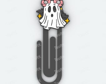 Paperclip Ghost with skull bows - bookmark - 3MF pre-painted , STL file for 3D printer, 3D printing