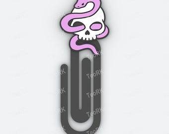 Paperclip Snake in a Skull - bookmark - 3MF pre-painted , STL file for 3D printer, 3D printing
