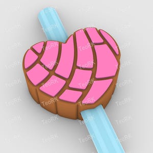 heart - Concha Mexican Pan Dulce Bread Straw Topper | Fits Standard & Stanley Straws | STL Files and 3MF pre-painted for 3D printer