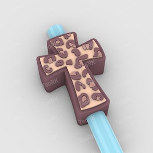 Cross With Zebra Print Straw Topper | Fits Standard & Stanley Straws | STL Files and 3MF pre-painted for 3D printer, 3D printing