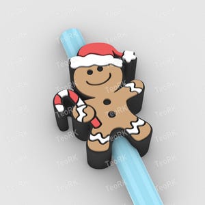 Christmas gingerbread cookie Straw Topper Fits Standard & Stanley Straws | STL Files and 3MF pre-painted for 3D printer, 3D printing