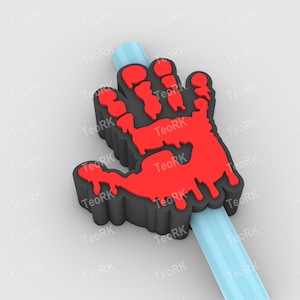 bloody handprint Straw Topper | Fits Standard & Stanley Straws | STL Files and 3MF pre-painted for 3D printer, 3D printing