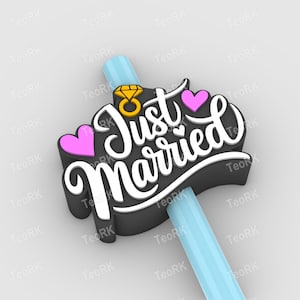 Just Married Straw Topper | Fits Standard & Stanley Straws | STL Files and 3MF pre-painted for 3D printer, 3D printing