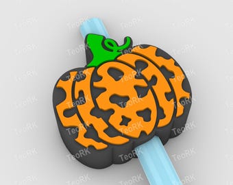 Pumpkin with cow spots Straw Topper | Fits Standard & Stanley Straws | STL Files and 3MF pre-painted for 3D printer, 3D printing