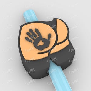 girl - handprint slapped on the butt Straw Topper | Fits Standard & Stanley Straws STL Files and 3MF pre-painted for 3D printer, 3D printing