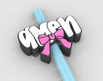 Amen sign with ribbon Straw Topper | Fits Standard & Stanley Straws | STL Files and 3MF pre-painted for 3D printer, 3D printing